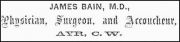 Advertisement of Dr. James Bain 1867
