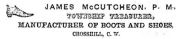 James McCutcheon Township treasurer and boot and shoe maker advertisement