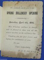 Advertisment for Spring Millinery Opening 1895