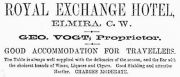 Royal Exchange Hotel Elmira advertisement
